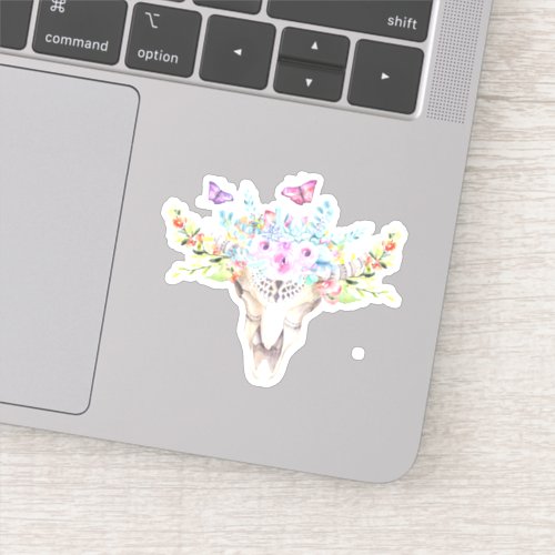 Boho Animal Skull with Butterflies and Flowers Sticker