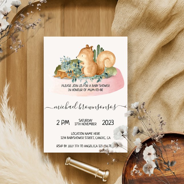 Boho Animal Squirrel Tropical Baby Shower Invitation (Creator Uploaded)