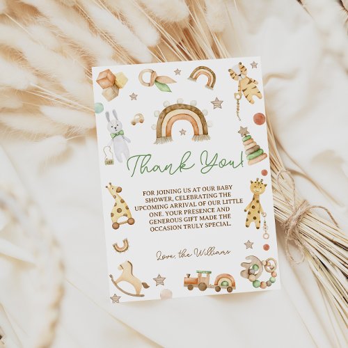 Boho Animal Toys Baby Shower  Thank You Card