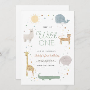 Boho animal wild one birthday invitation
