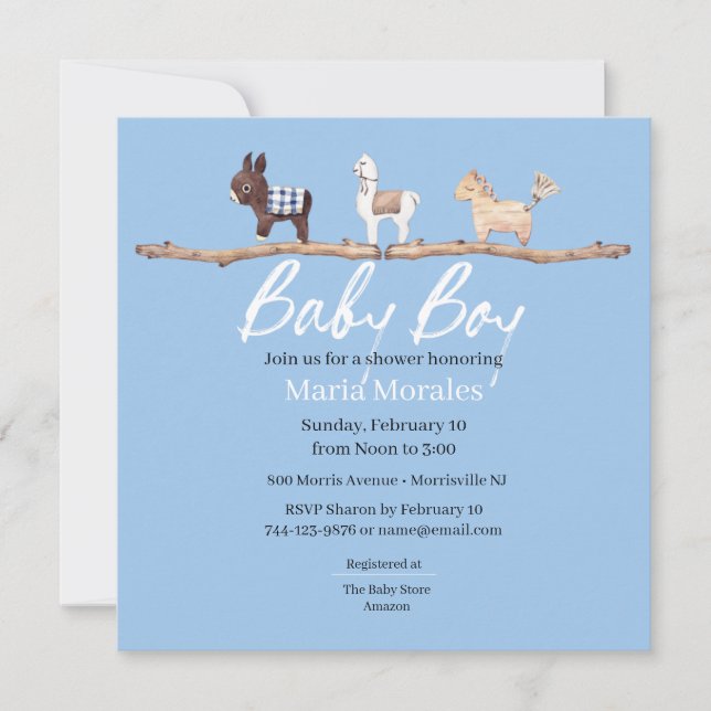 Boho Animals Baby Boy Shower Invitations (Front)