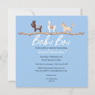 Boho Animals Baby Boy Shower Invitations