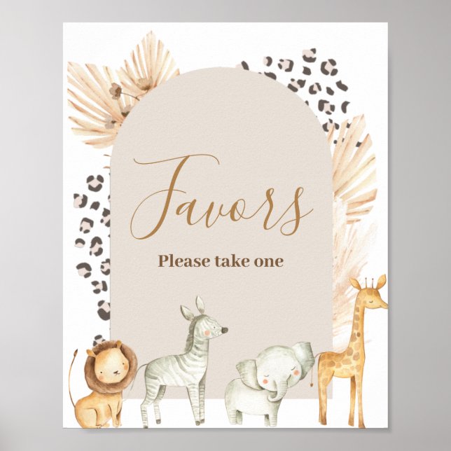 Boho Animals Baby Shower Watercolor Favor Sign (Front)
