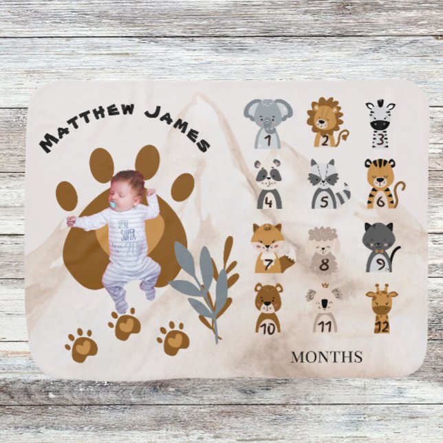  Boho Animals Newborn Growth Tracker Milestone  Baby Blanket (Creator Uploaded)