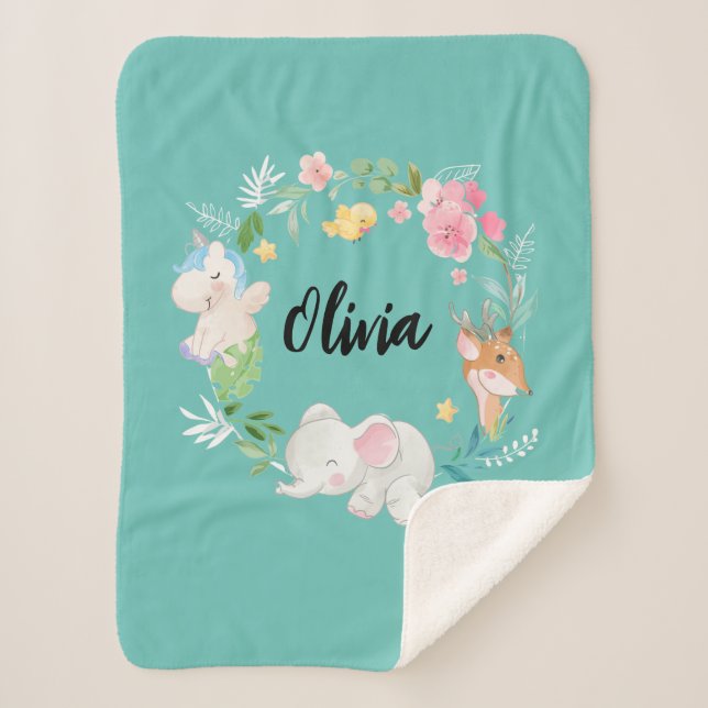 Boho animals woodland theme sherpa blankets  (Front)