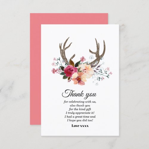boho antler flower girl thank you card