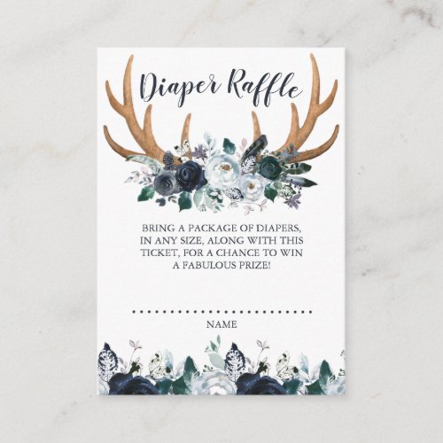 Boho Antler Navy Floral Baby Shower Diaper Raffle Enclosure Card