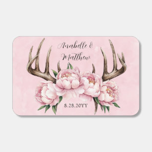 Boho Antler with Pink Peonies Wedding Matchboxes