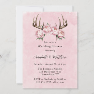 Boho Antler with Pink Peonies Wedding Shower Invitation