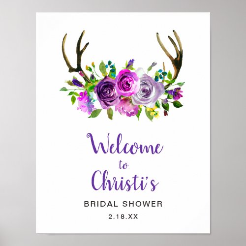 Boho Antlers Floral Bridal Shower Welcome Sign