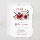Boho Antlers Marsala Floral Bridal Shower Invitation (Front)