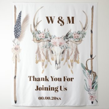 Boho Antlers Rose Feather Wood Rustic Indian Tapestry by mensgifts at Zazzle