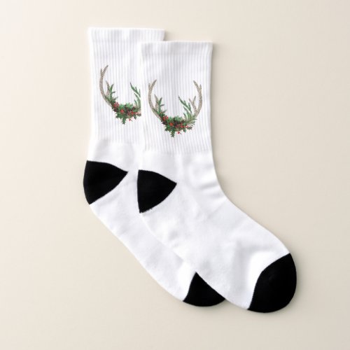 Boho Antlers Rustic Floral Christmas Deer Flowers Socks