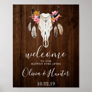 Boho Antlers Skull Dark Wood Welcome Wedding Poster