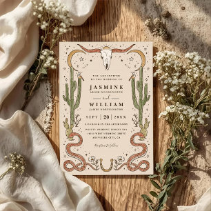 Boho Antlers Southwestern Rustic QR Code Wedding Invitation