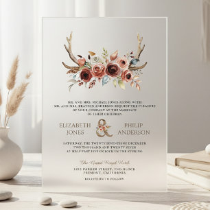 Boho Antlers Terracotta Floral Wedding Acrylic Invitations
