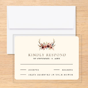 Boho Antlers Terracotta Floral Wedding Acrylic Rsvp Card