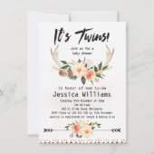 Boho Antlers Twins Baby Shower Invitation (Front)