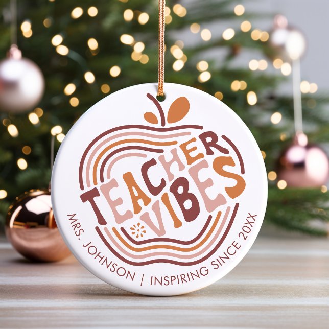 Boho Apple Custom Gift for Teacher Appreciation Ceramic Ornament (Creator Uploaded)