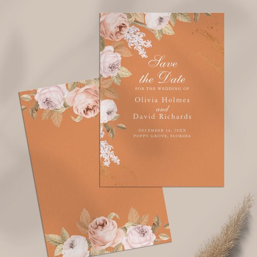 Boho Apricot Peonies Save the Date Card