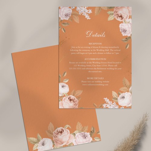 Boho Apricot Peonies Wedding Details Card