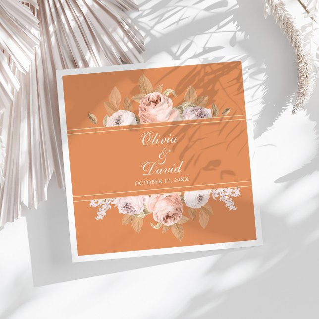 Boho Apricot Peonies Wedding Paper Dinner Napkins (Boho Apricot Peonies Wedding Paper Dinner Napkins on a sunny white table.)
