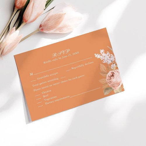 Boho Apricot Peonies Wedding RSVP Card