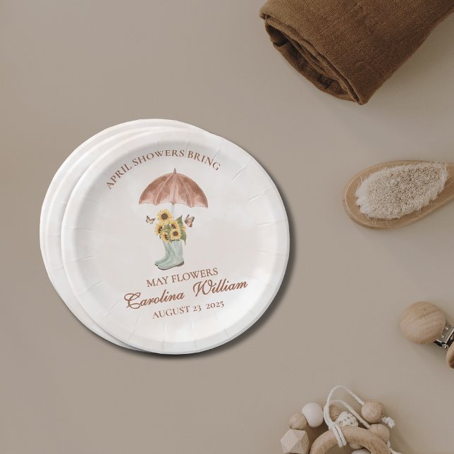 Boho April Showers Bring May Flower Baby Shower Paper Plates (Creator Uploaded)