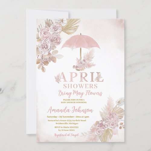 Boho April Showers Bring May Pink Flowers Invitation