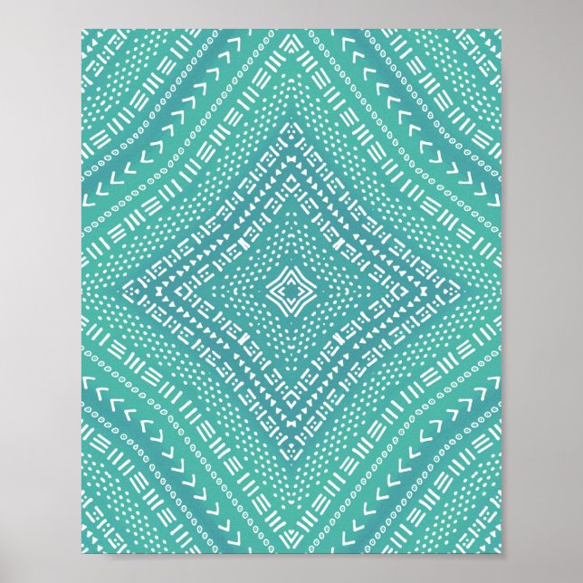 Boho Aqua Green Kaleidoscope Mandala Poster (Front)