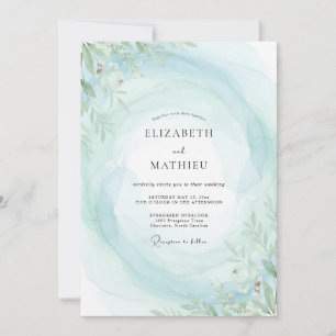 Boho Aqua Mint Leafy Wedding Invitation