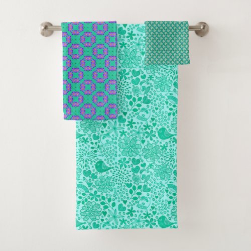 Boho Aqua Purple Towel Set