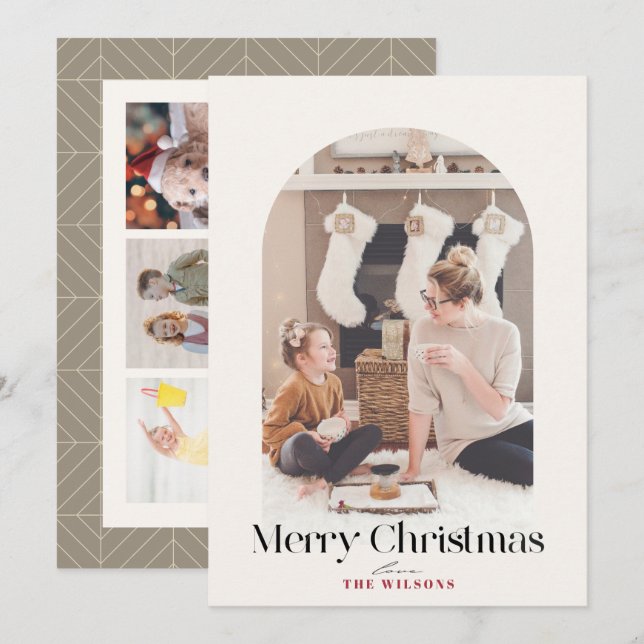 Boho Arch 4 Photo Christmas Holiday Card (Front/Back)