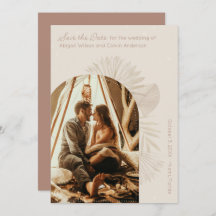 Boho Arch and Palm Terracotta Save the Date