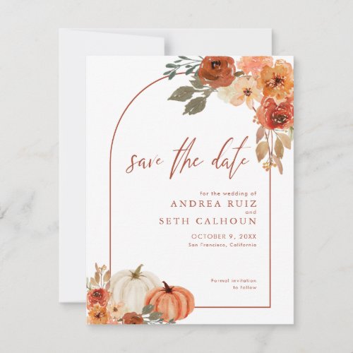 Boho Arch Autumn Pumpkin Floral Terracotta Save The Date