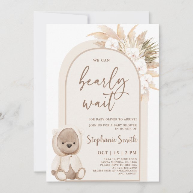 Boho Arch Bear Baby Shower Invitation (Front)