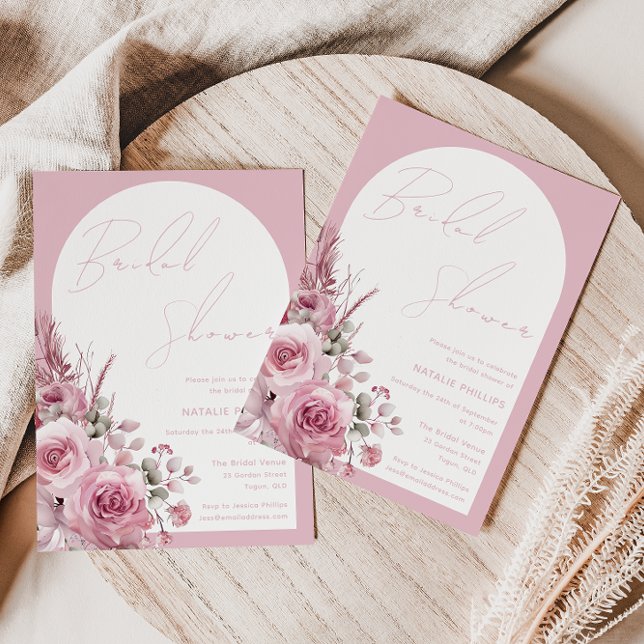 Boho Arch Beautiful Blush Floral Bridal Shower Invitation (Creator Uploaded)