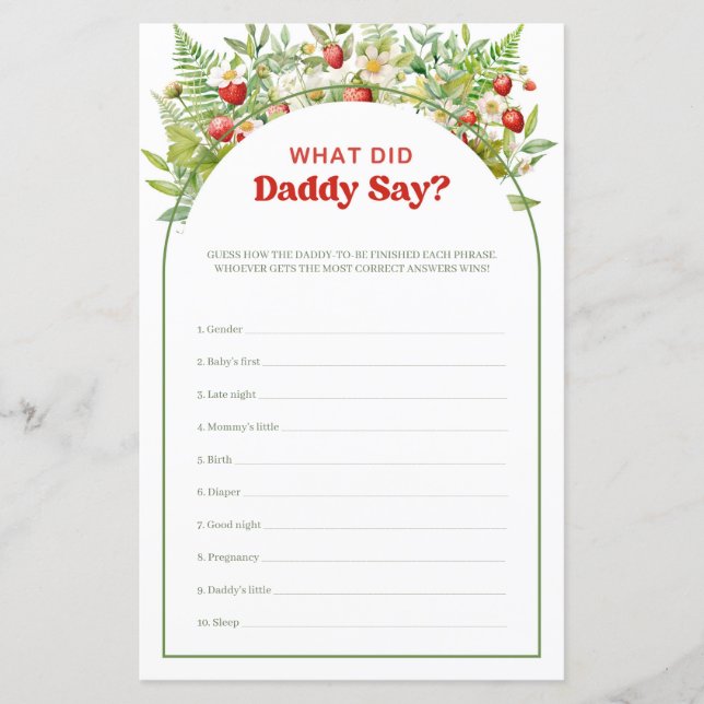 Boho Arch Berry Sweet What Did Daddy Say game (Front)