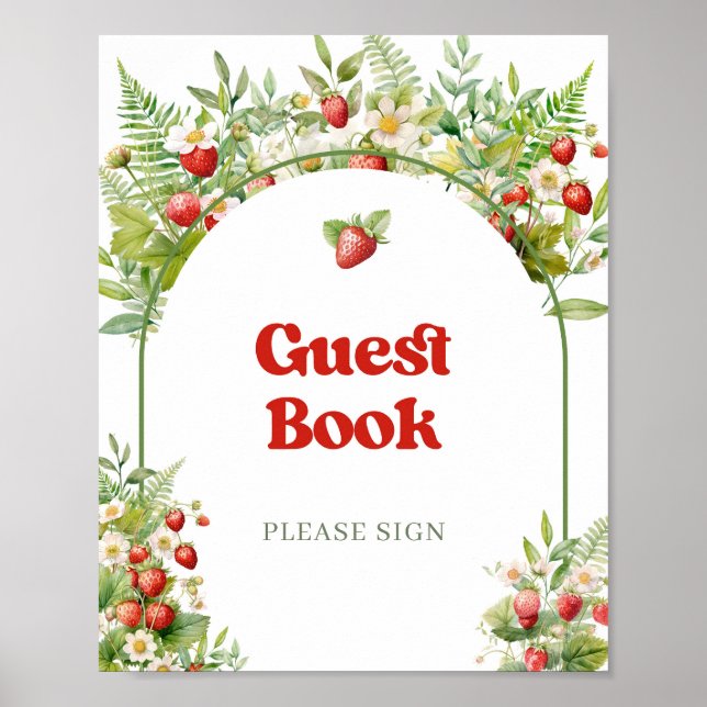 Boho Arch Berry Sweet Wild Strawberry guest book (Front)
