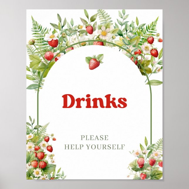 Boho Arch Berry Sweet Wild Strawberry Pink drinks Poster (Front)