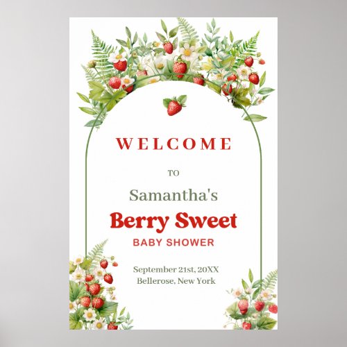Boho Arch Berry Sweet Wild Strawberry Pink Welcome Poster