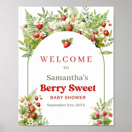 Boho Arch Berry Sweet Wild Strawberry Pink welcome Poster