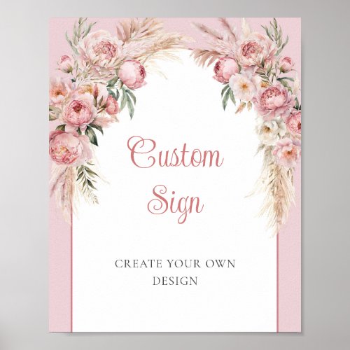 Boho arch blush peonies pampas grass Custom Sign