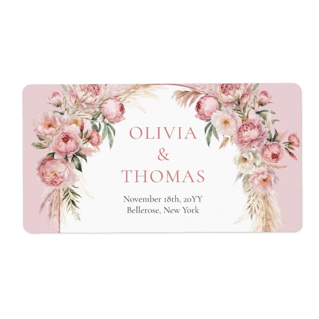 Boho arch blush peonies pampas grass eucalyptus label (Front)