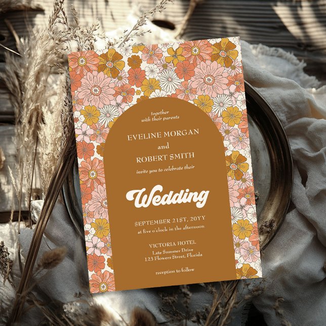 Boho arch brown orange and ivory flowers  invitation (Boho arch brown orange and ivory flowers invitation)