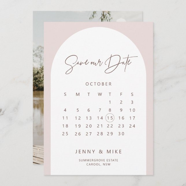 Boho Arch Calendar Save the Date Invitation (Front/Back)