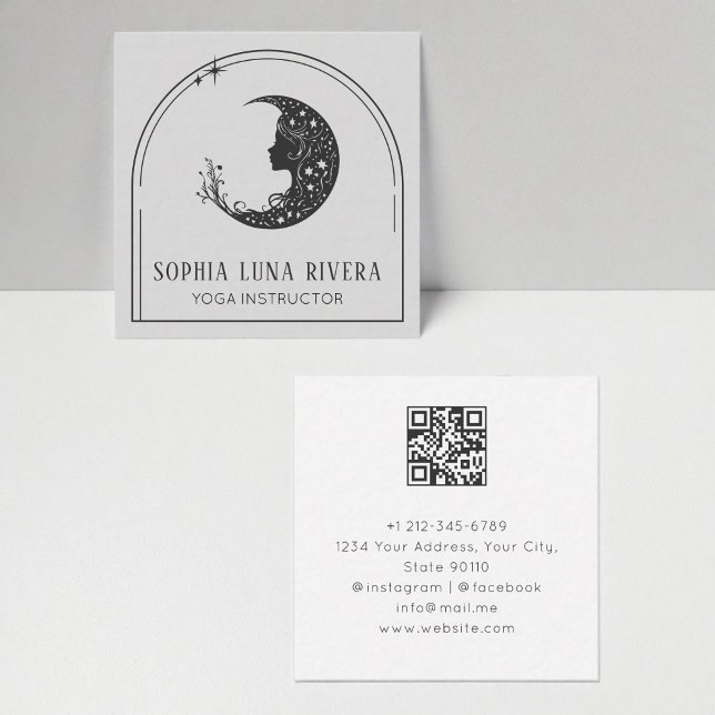 Boho Arch Celestial Crescent Moon QR Code Square Business Card (Boho Arch Celestial Crescent Moon QR Code Square Business Card)