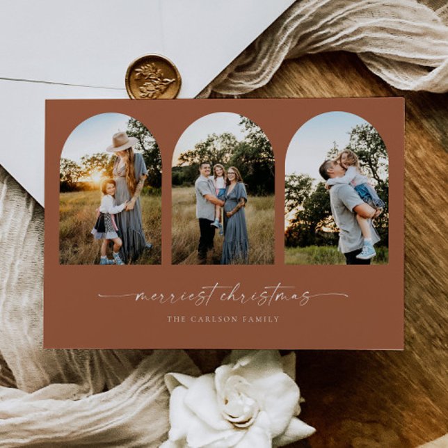 Boho Arch Christmas Holiday Greeting Photo Card (Creator Uploaded)