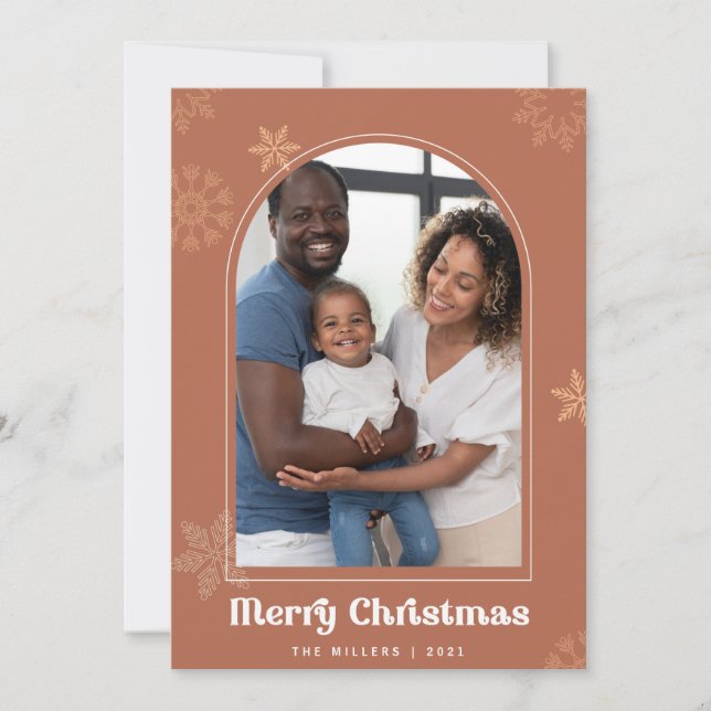 Boho Arch Christmas terracotta snowflakes Photo Invitation (Front)
