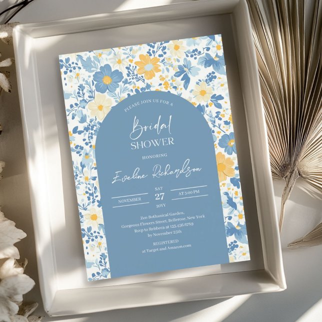 Boho arch colorful light blue yellow wildflowers invitation (Boho arch colorful light blue yellow wildflowers invitation)